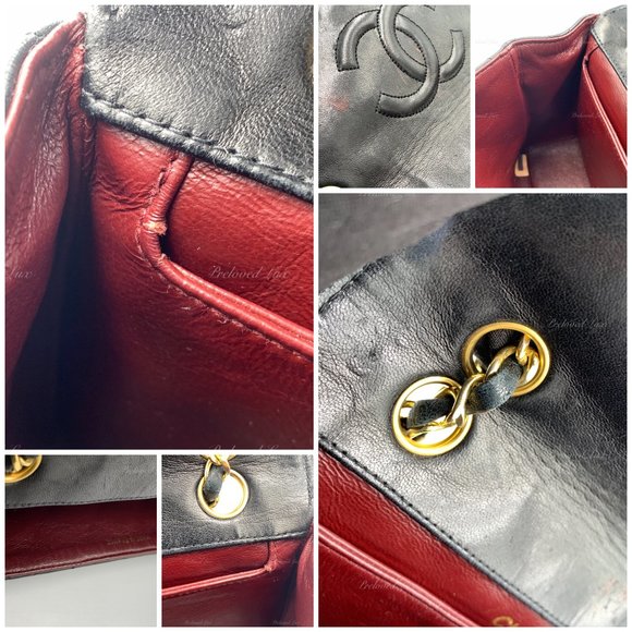 Authentic CHANEL Lambskin Double Chain Small Vintage Flap Black / Gold Hardware - Picture 15 of 17